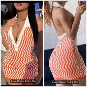 M/L brand new halter top orange and white backless mini dresses